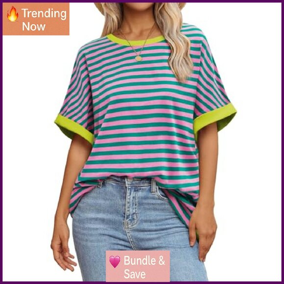 Oversized Cotton T-Shirt Loose Fit Casual Crew Neck Rolled Sleeves - Picture 2 of 8